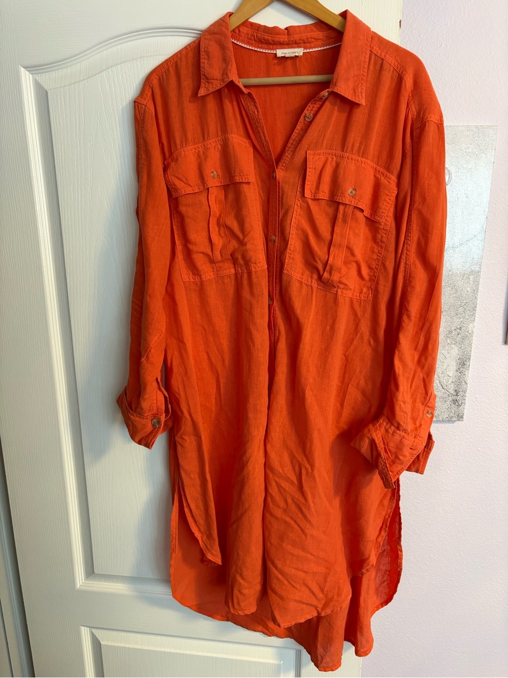 Lightweight Linen Long Orange Shirt Dress